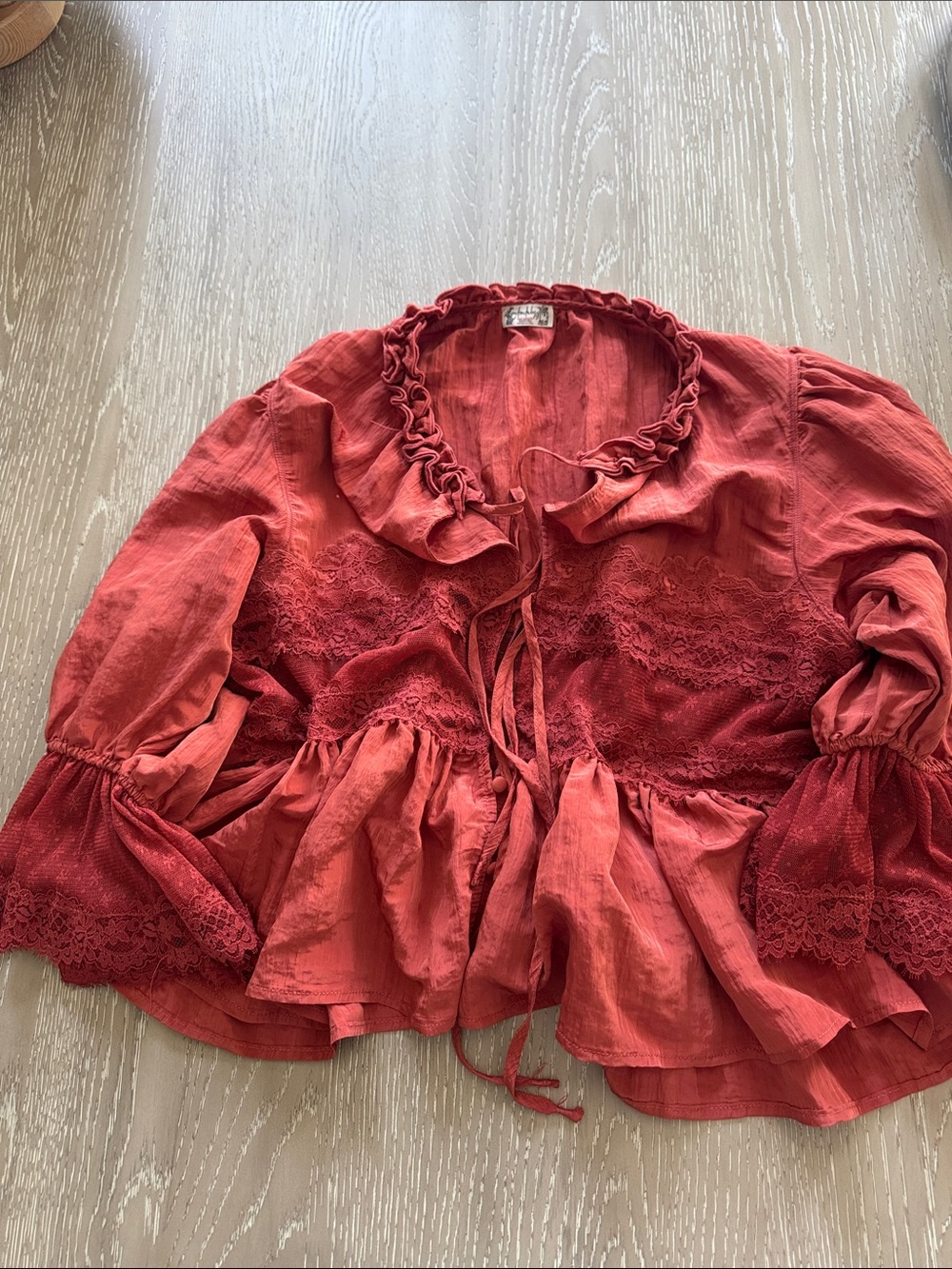 Free people forever young bed jacket lace Tie-Front Blouse rust red XS